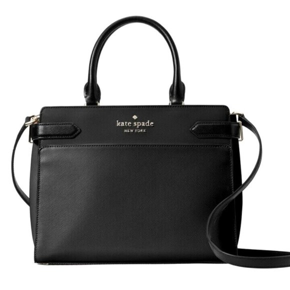 New Kate Spade Staci Medium Satchel Saffiano Leather Black - Picture 1 of 4